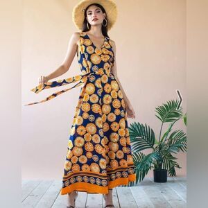 Anthropologie Eva Franco Navy & Orange Jumpsuit